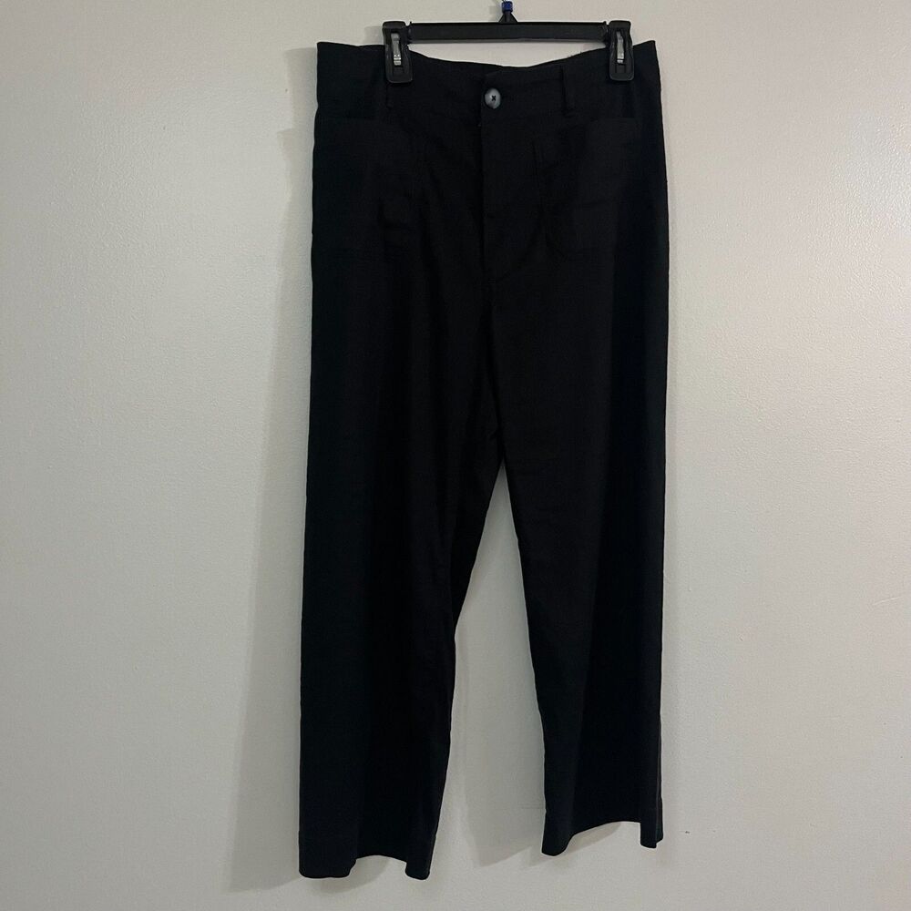 Anthropologie Maeve The Colette Women Pants Size 32 Black Wide Flare Leg Linen